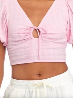 Pink BILLABONG Tropic Heart Puff  Sleeve Crop Top